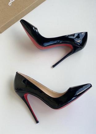 Женские черные кожаные туфли лодочки в стиле лабутены christian louboutin so kate  лабутен 12 см8 фото