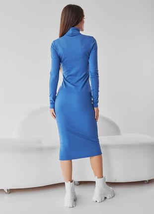 Платье - гольф женское миди теплое, с начесом, качественное, однотонное,  синее цвета джинс5 фото