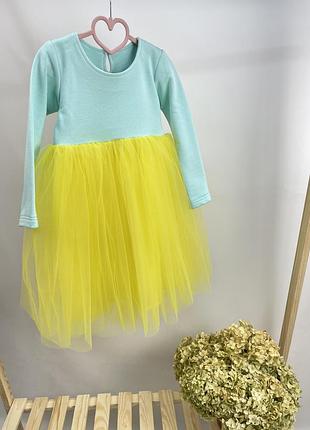 Платье пышное для девочек яркое желтое и мятное для девочек