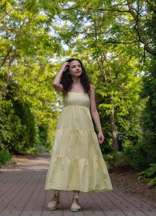 Платье сарафан коттон миди желтое с воланами zara s m4 фото