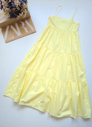 Платье сарафан коттон миди желтое с воланами zara s m6 фото
