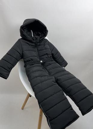 Зимовий комбінезон чорний зимовий з капюшоном на флісі до -30 морозу