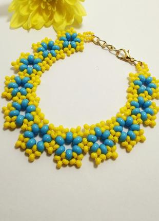 Браслет, ручная работа, handmade, браслет из бисера, хендмейд, детский браслет, желто-голубой браслет3 фото