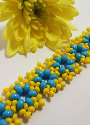 Браслет, ручная работа, handmade, браслет из бисера, хендмейд, детский браслет, желто-голубой браслет2 фото
