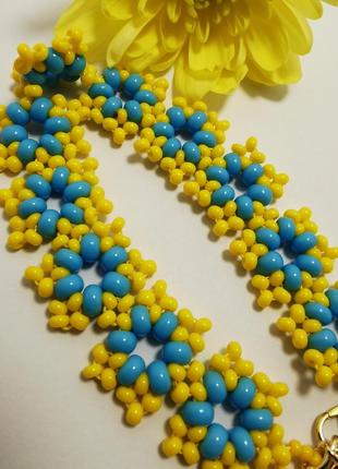 Браслет, ручная работа, handmade, браслет из бисера, хендмейд, детский браслет, желто-голубой браслет6 фото