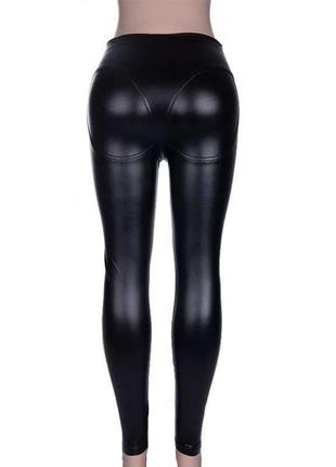 Черные кожаные брюки лосины с молниями3 фото