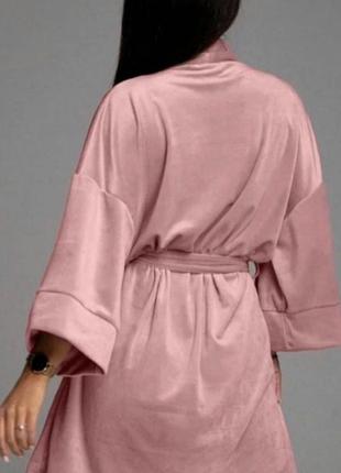 Велюровый халат 4 цвета женский велюр качественный мягкий бархат с поясом домашний батал оверсайз черный серый графит бежевый беж пудра розовый5 фото