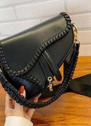 Женская мини сумочка клатч на плечо, яркая маленькая сумка бананка эко кожа черный