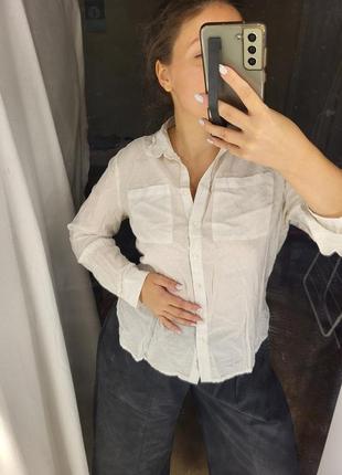 Сорочка біла на ґудзиках кежуал casual блуза візерунок бавовна муслін асиметрична біла рцкав довгий 3/4