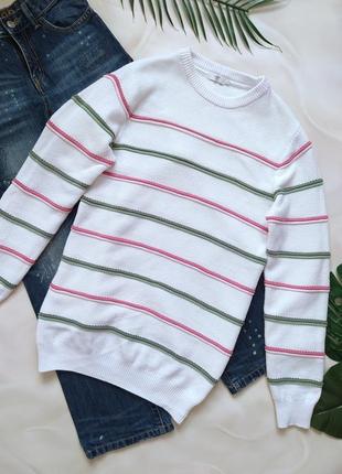 Нежный свитер под горло, зефирка, фактурный, в полоску, полосатый, хлопковый, пуловер
