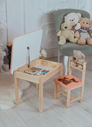 Детский стол и стул. для учебы, рисования, игры. стол с ящиком и стульчик розовый2 фото
