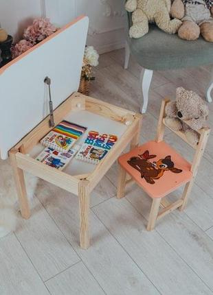 Детский стол и стул. для учебы, рисования, игры. стол с ящиком и стульчик розовый5 фото