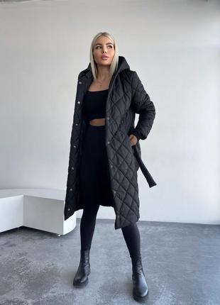Пальто жіноче стібане силікон 150 : 42-44, 46-48, 50-52 чорний беж2 фото