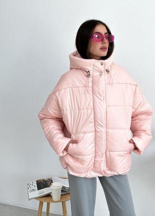 Женская зимняя теплая куртка в универсальном размере 42 48 с капюшоном ткань плащевка силикон цвет розовый2 фото