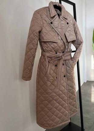 Стьобаний дутий тренч плащ під пояс