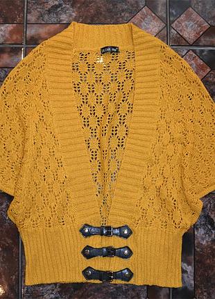 Вязаный ажурный кардиган цвета горчицы р. l