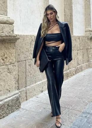 Шикарний натуральний шкіряний топ zara бандо з зав'язками переплетеннями натуральна шкіра8 фото