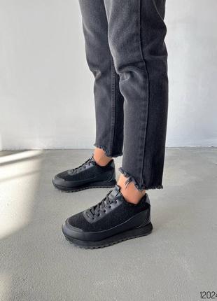 Черные кожаные фетровые текстильные кроссовки на толстой подошве с фетром мехом на меху фетром фетр войлок7 фото