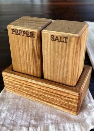 Настільний набір для спецій сіль перець зубочистка деревяні сервірувальні спеційниці lasco1 фото