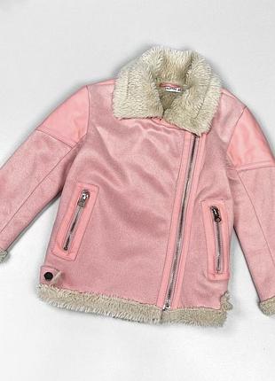 Стильная модная розовая дубленка авиатор курточка деми для девочки 6/7р crafted