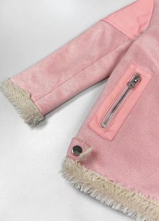 Стильная модная розовая дубленка авиатор курточка деми для девочки 6/7р crafted3 фото