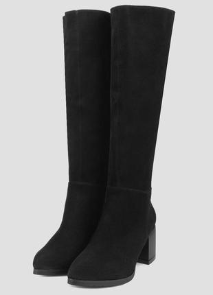 Сапоги женские зимние чёрные натуральная замша украина  alromaro - размер 35 (22,8 см)  (модель: