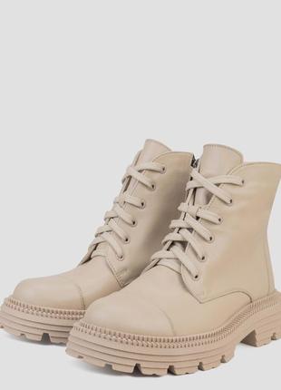Ботинки высокие женские демисезонные бежевые натуральная кожа украина  vm villomi - размер 36 (23 см)
