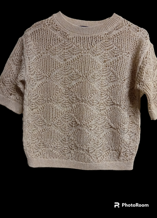 Ажурный вязаный топ футболка с люрексом m&s collection.