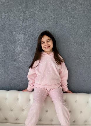 Піжама дитяча велсофт тепла з капюшоном рожевий махровий домашній костюм для дівчинки9 фото