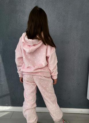 Піжама дитяча велсофт тепла з капюшоном рожевий махровий домашній костюм для дівчинки10 фото