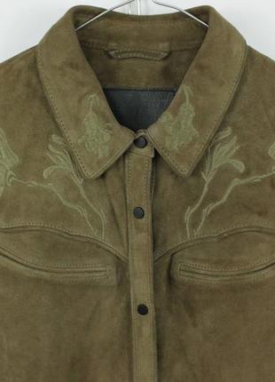 Красивая кожаная рубашка allsaintss goat suede leather nathalia shirt brown2 фото