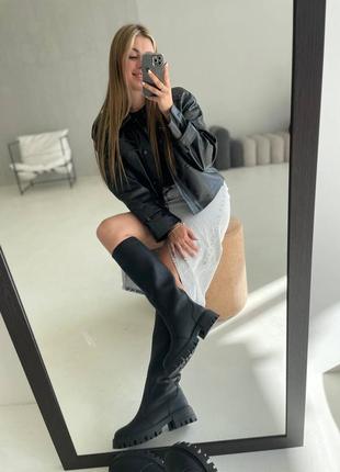 Кожаные сапоги-трубы деми зима осень байка мех сапожки из натуральной кожи