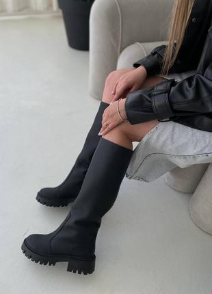 Кожаные сапоги-трубы деми зима осень байка мех сапожки из натуральной кожи