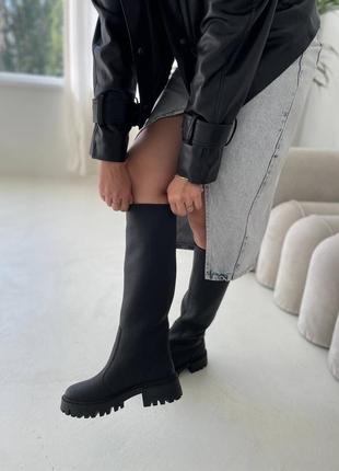 Кожаные сапоги-трубы деми зима осень байка мех сапожки из натуральной кожи