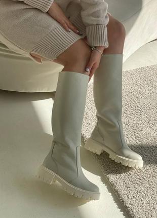 Кожаные сапоги-трубы деми зима осень байка мех сапожки из натуральной кожи