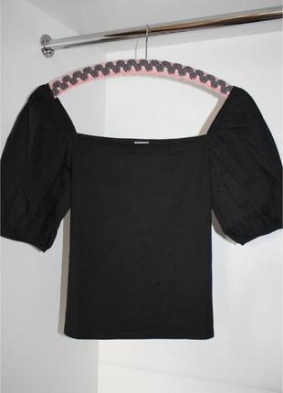 Жіноча футболка чорна блуза топ з рукавами-буфами h&m, футболка блуза с воланами, стильний топ із пишними рукавами5 фото