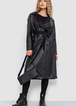 Жіночий плащ з екошкіри, колір чорний, 235r9083