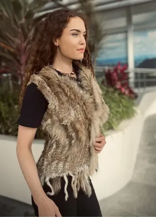 Меховая жилетка из кролика natural dark fur rabbit vest