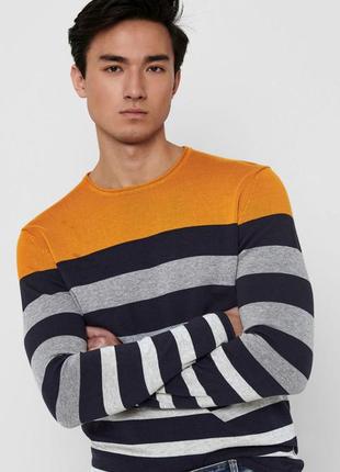 Мужской вязаный полосатый свитер only &amp; sons