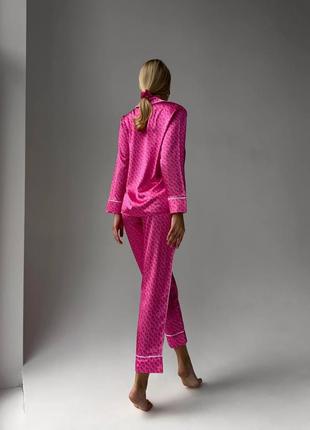 Яркая пижама в стиле vs малина розовый шелк сатин на пуговицах рубашка брюки4 фото