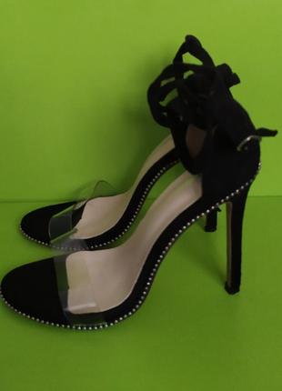 Чёрные босоножки на шпильке с силиконовой перепонкой, queen shoes, 40