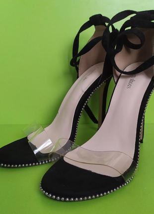Чёрные босоножки на шпильке с силиконовой перепонкой, queen shoes, 404 фото