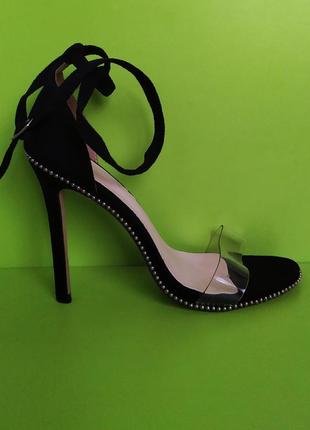 Чёрные босоножки на шпильке с силиконовой перепонкой, queen shoes, 4010 фото