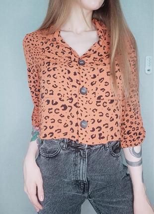 Вкорочена сорочка, блуза у леопардовий принт2 фото