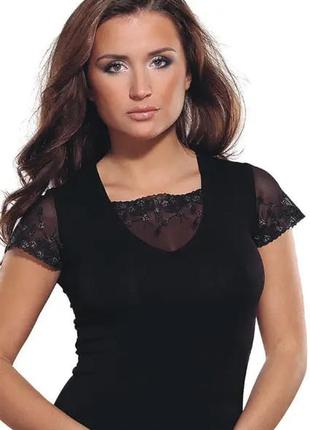 Красива віскозна чорна блуза короткий рукав розмір 2хл.52 nora від violana польща