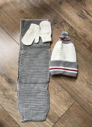 Новый детский комплект шапка шарф перчатки