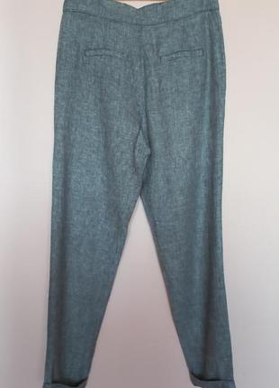 Серые меланжевые льняные брюки на высокий рост, брючки классика 100% лен, брючки лён 48-50 г.3 фото