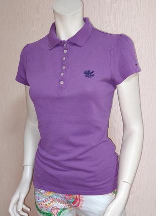 Фирменная футболка поло фиолетового цвета hilfiger denim, оригинал, молниеносная отправка2 фото