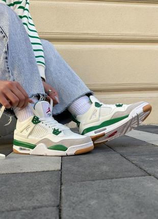 🍥💚nike air jordan 4 retro sb pine green💚🍥 ❤️36рр-45рр❤️ кроссовки найк джордан 4 белые, кроссовки мужское, кроссовки женские джордан 4