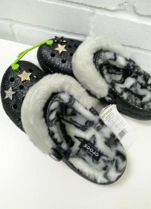 Утепленные мехом клоги сабо crocs classic lined disco glitter clog4 фото